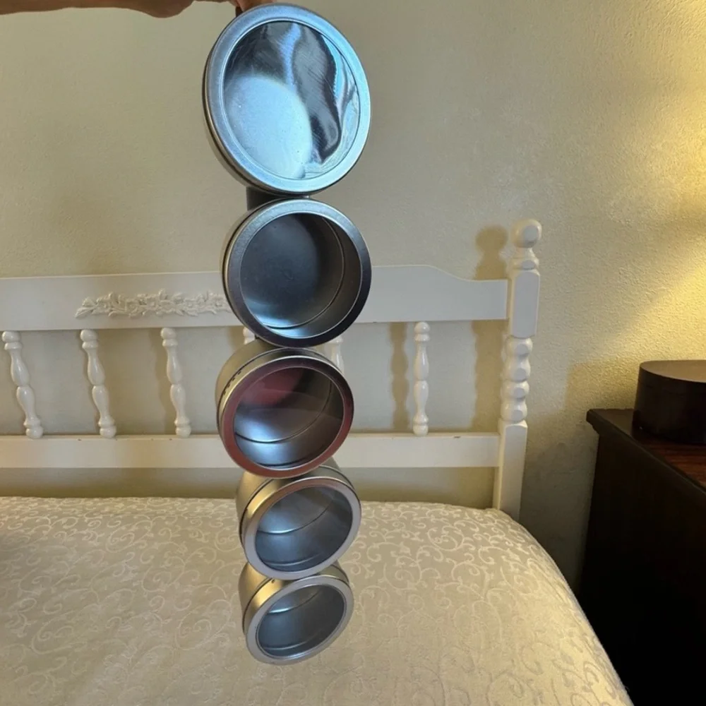 IKEA Metal Bar With Five Stainless Steel Magnetic Storage Containers Clear Lids
